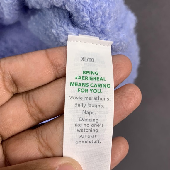 Aerie‎ Sweater Womens XL Blue V Neck Boucle Fuzzy Knit Pullover New Tags Cozy - Picture 6 of 14